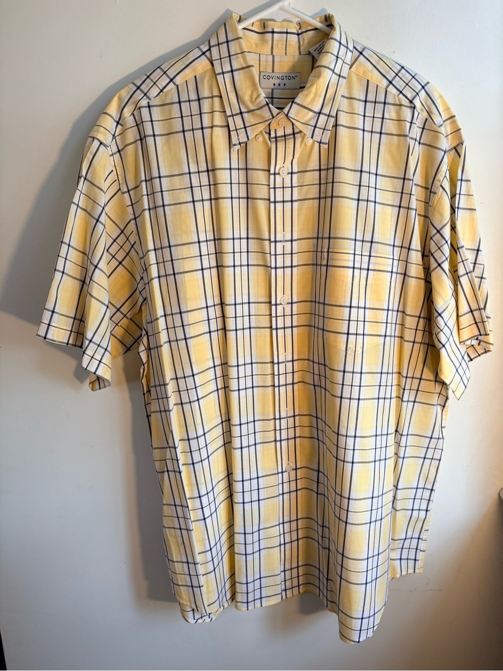 Covington Yellow and Navy Plaid Short-Sleeve Button-Down Shirt